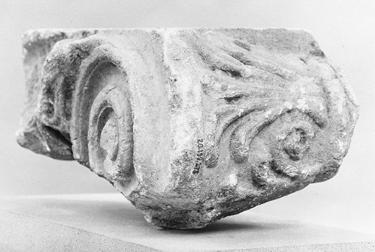 Marble fragment of an Ionic column capital, Marble, Greek 