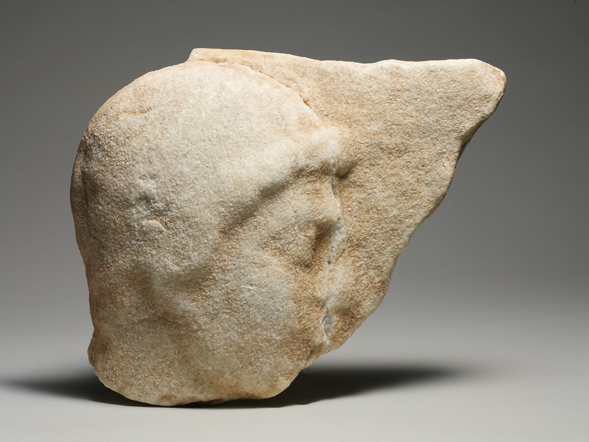 Marble relief fragment with the head of a youth, Marble, East Greek or Lydian 