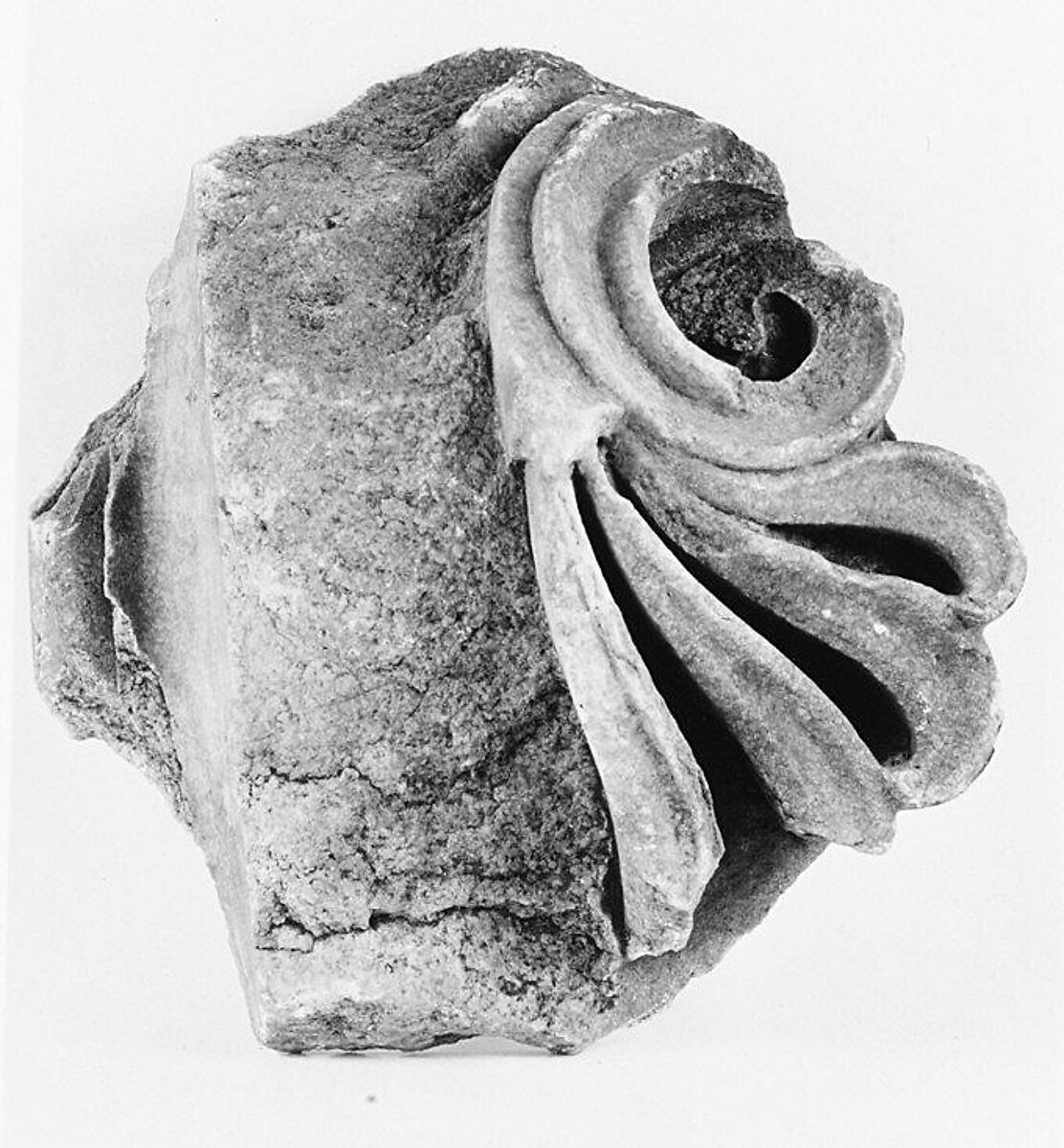 Marble fragment of an Ionic column capital from the Temple of Artemis at Sardis, Marble, Greek 