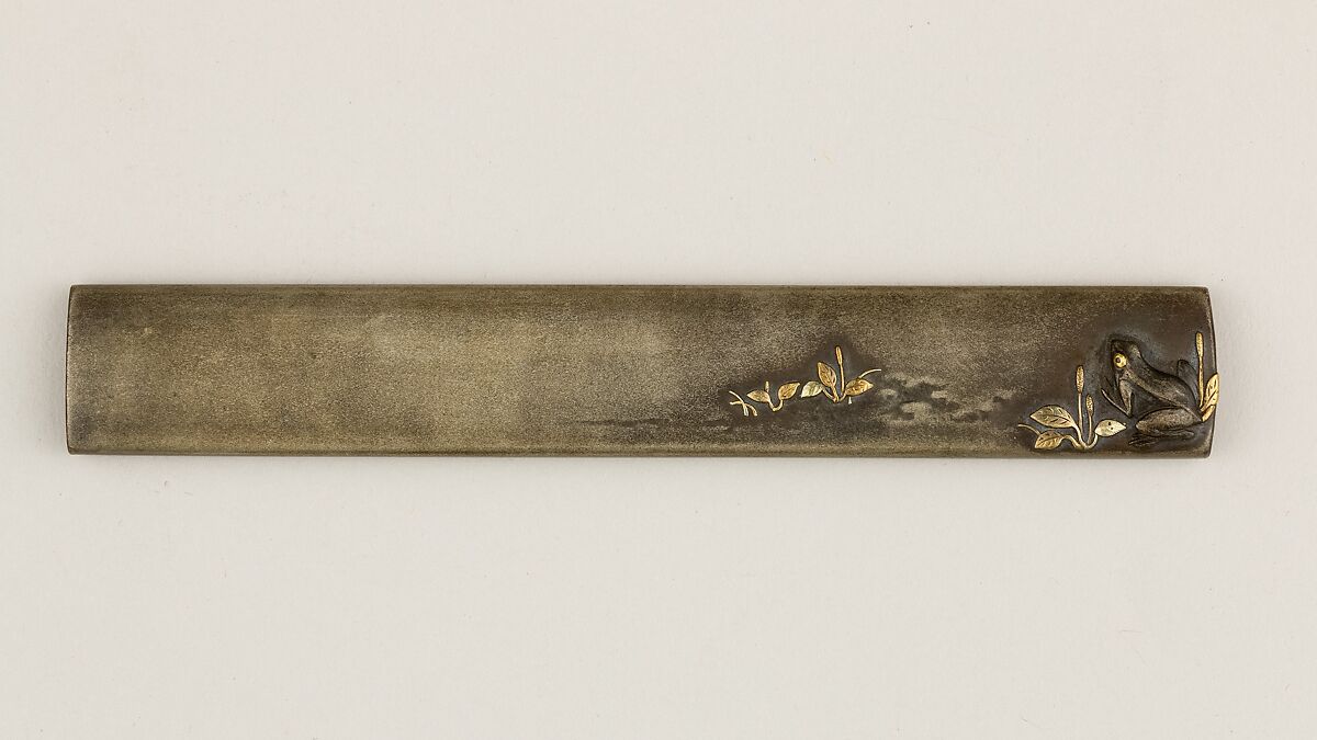 Knife Handle (Kozuka), Iwama Nobuyoshi (Japanese, 1807–1878), Copper-silver alloy (shibuichi), gold, silver, Japanese 