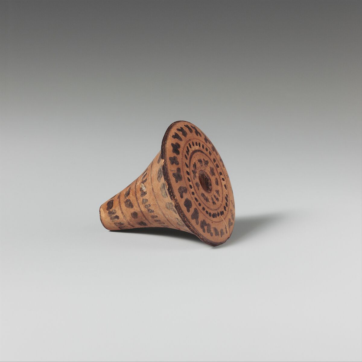 Terracotta spindle whorl, Terracotta, Greek, Attic 