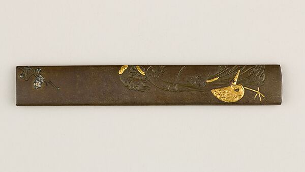 Knife Handle (Kozuka), Copper-silver alloy (shibuichi), gold, silver, Japanese 