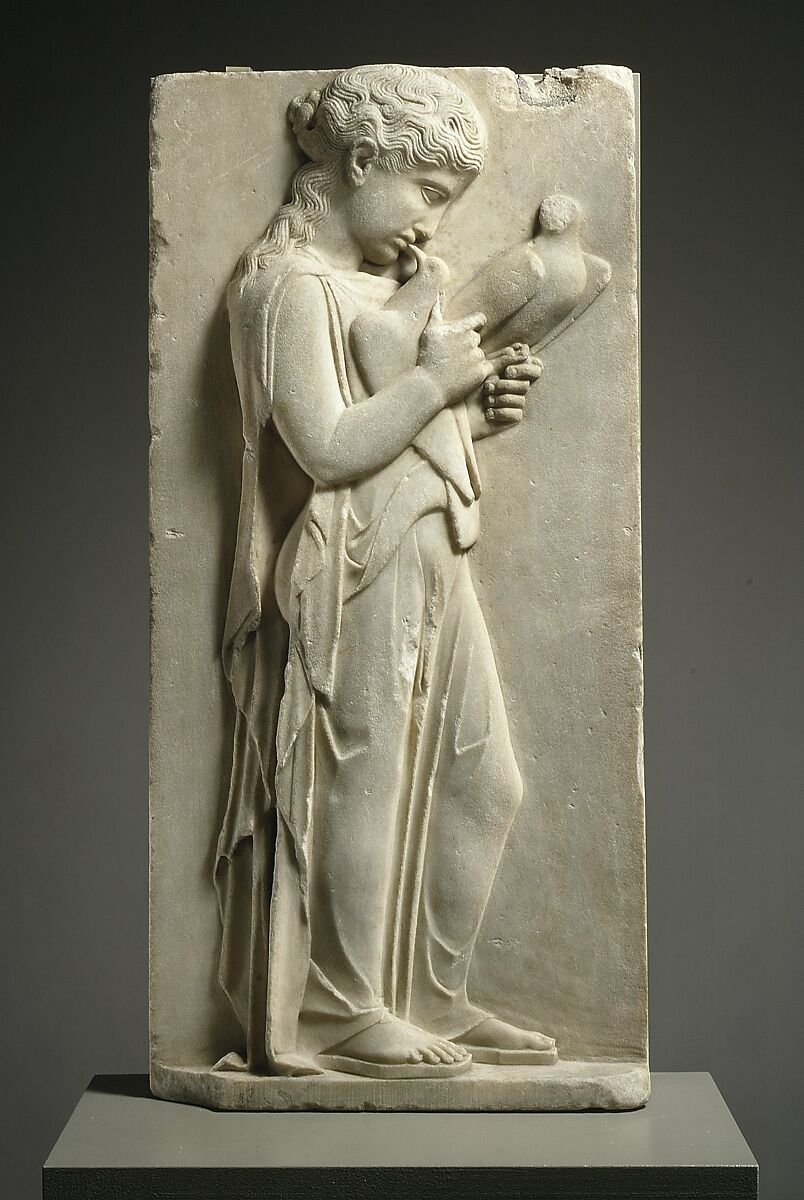Marble grave stele of a little girl, Marble, Parian, Greek