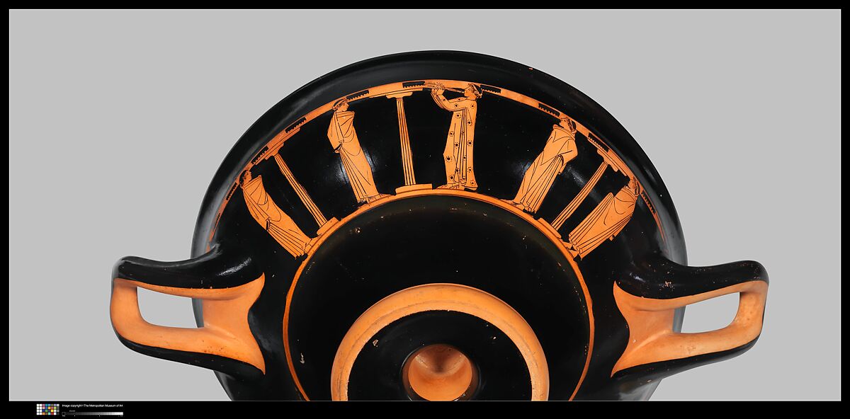 Terracotta kylix (drinking cup), Attributed to the Briseis Painter, Terracotta, Greek, Attic