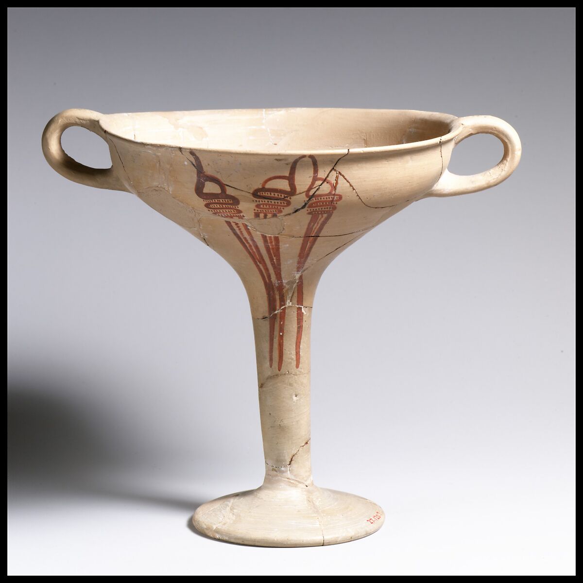 Terracotta kylix (drinking cup) with whorl shells, Terracotta, Mycenaean 