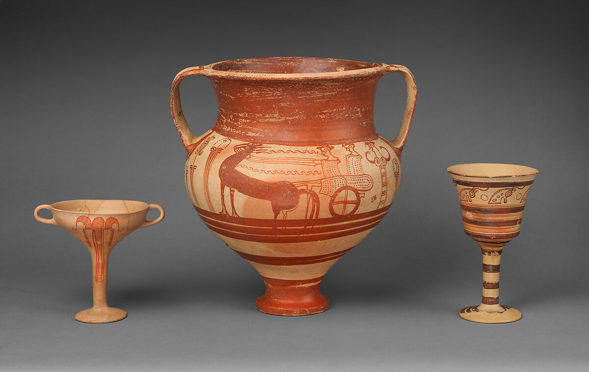 Terracotta kylix (drinking cup) with flower, Terracotta, Mycenaean