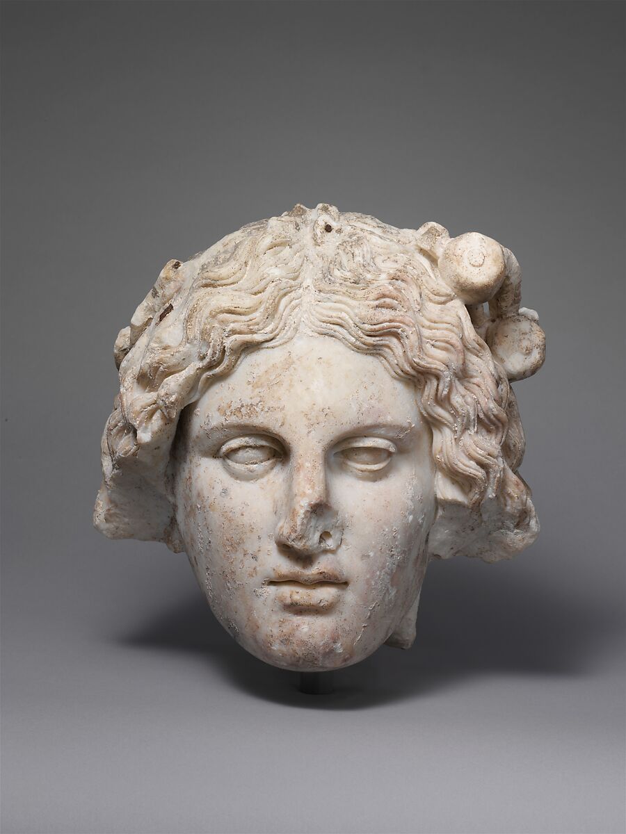 Marble head of a deity, Marble, Roman 