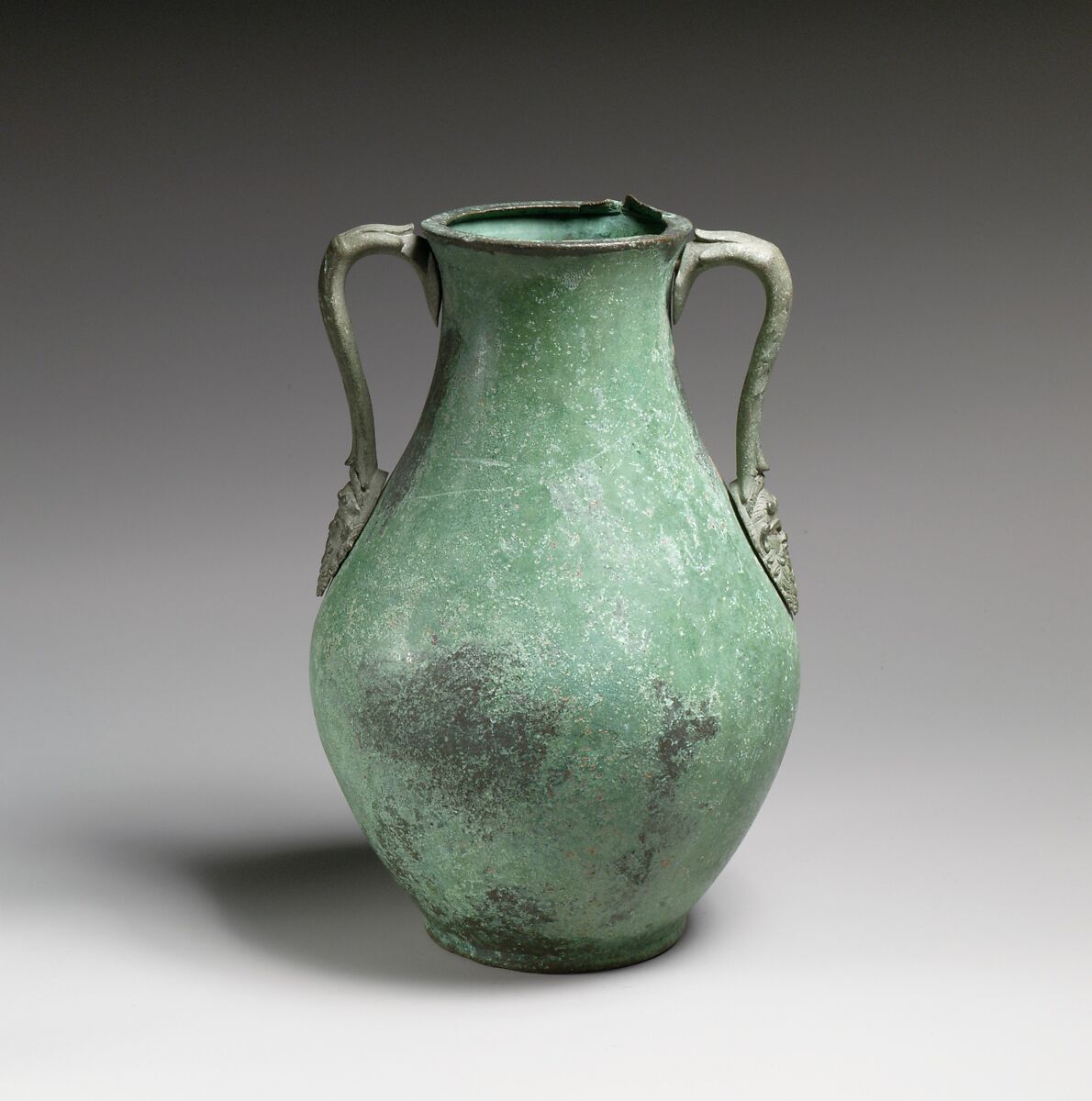 Bronze amphora (two-handled jar), Bronze, Roman 