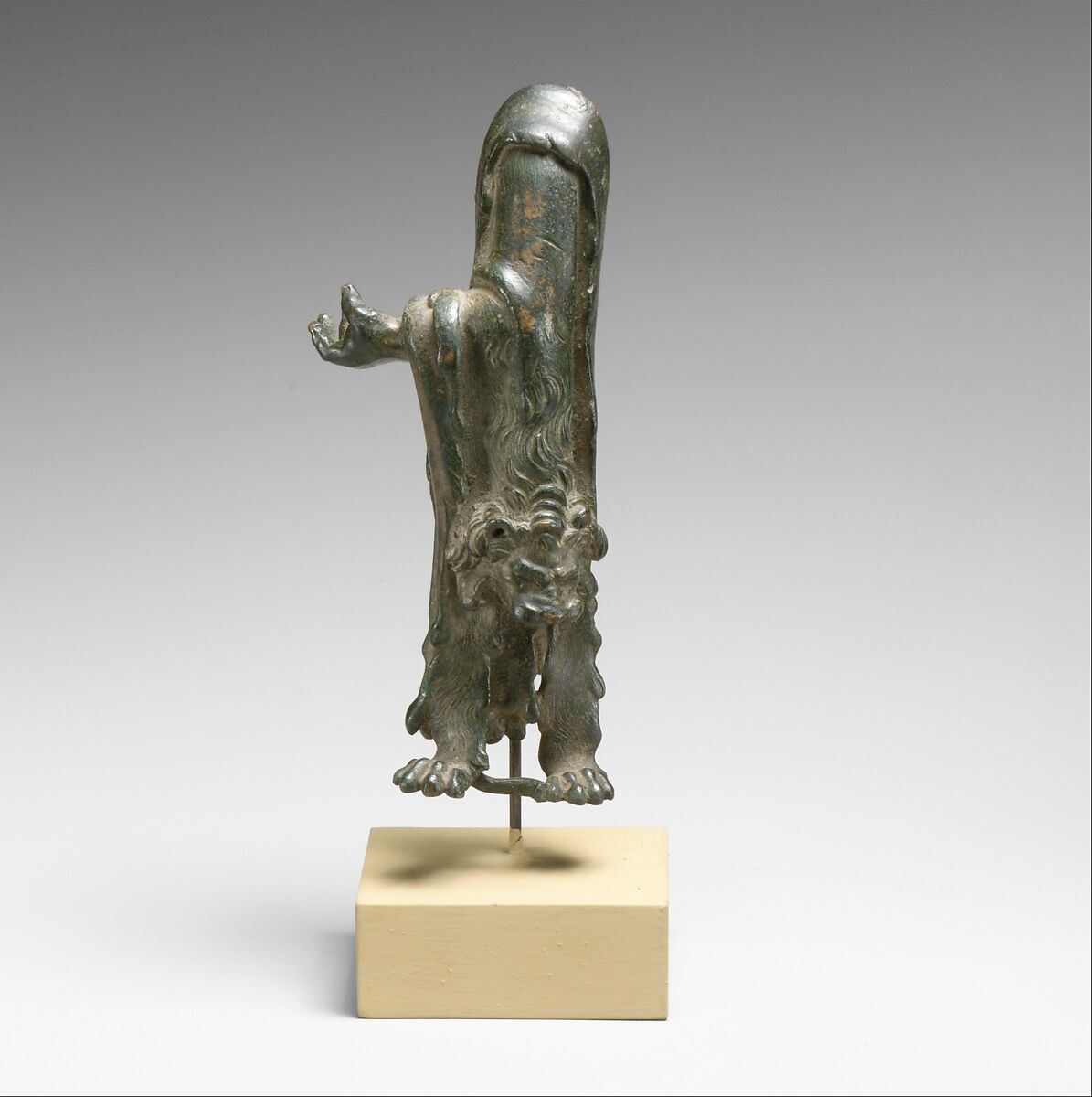 Fragmentary bronze statuette of Herakles with lion's skin, Bronze, Roman 