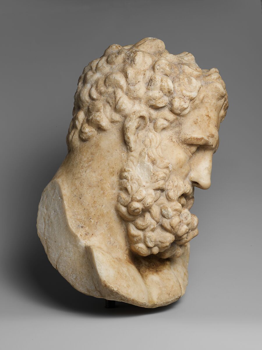 Marble head of Herakles, Marble, Parian ?, Roman