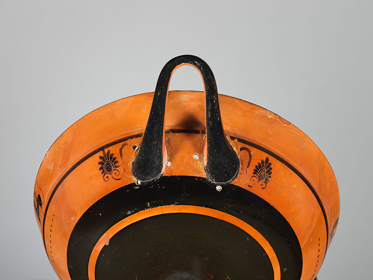 Terracotta kylix: lip-cup (drinking cup), Terracotta, Greek, Attic