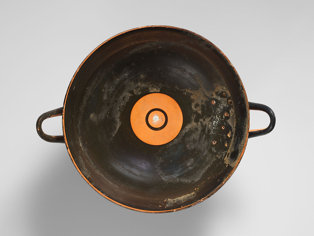 Terracotta kylix: lip-cup (drinking cup), Terracotta, Greek, Attic