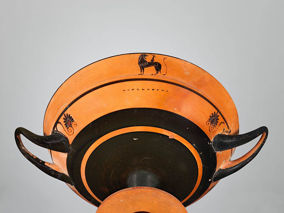 Terracotta kylix: lip-cup (drinking cup), Terracotta, Greek, Attic