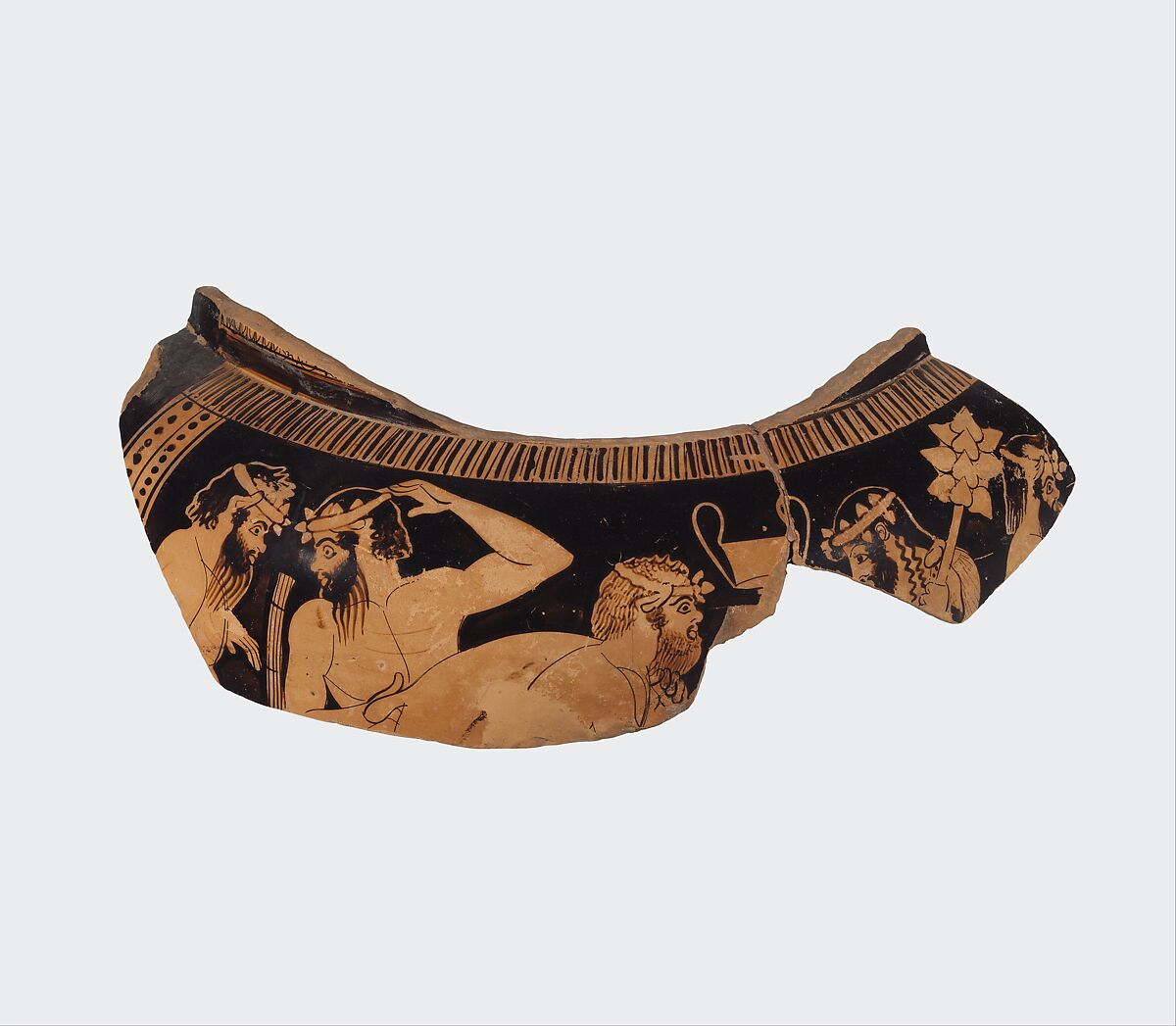 Fragment of a terracotta column-krater (mixing bowl for wine and water), Attributed to the Florence Painter, Terracotta, Greek, Attic 