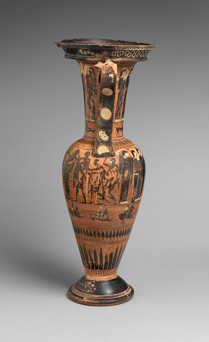 Terracotta loutrophoros (ceremonial vase for water), Terracotta, Greek, Attic