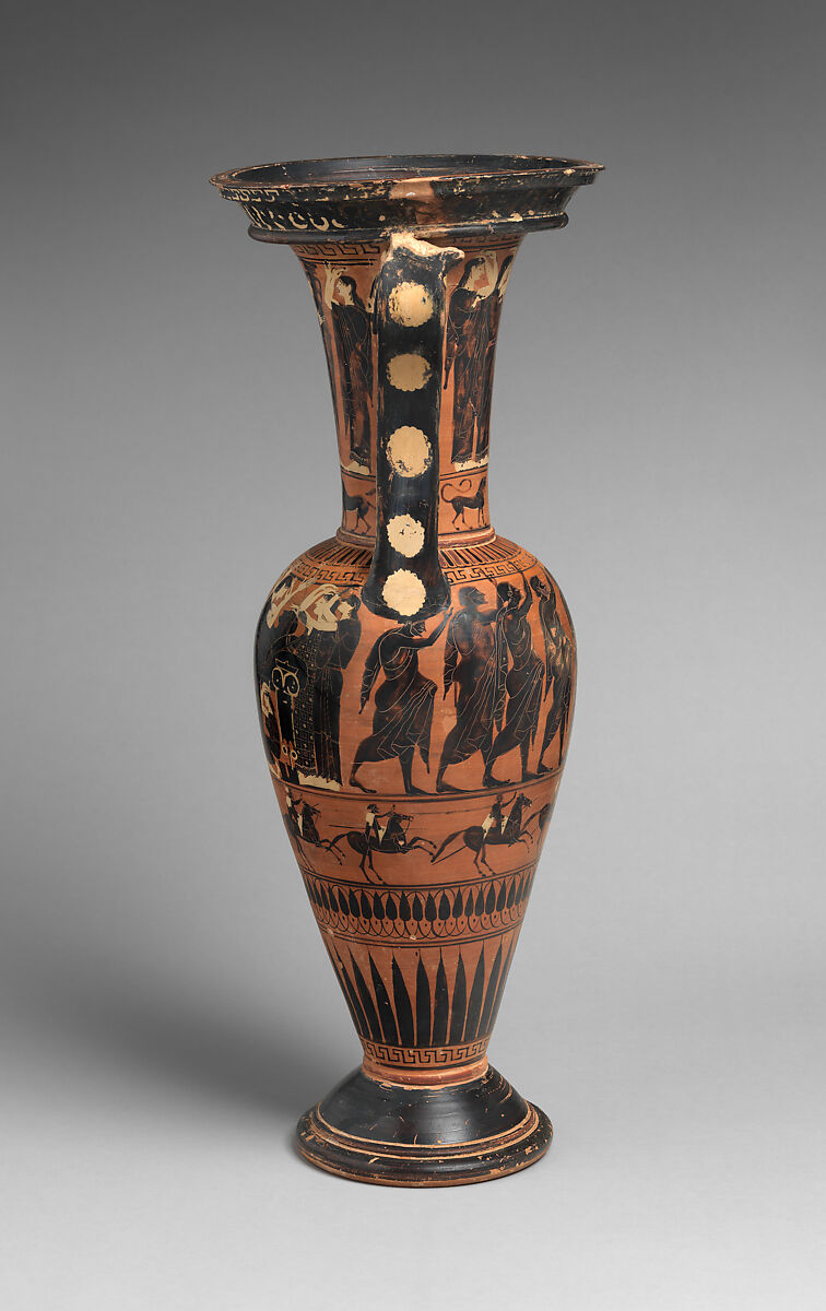 Terracotta loutrophoros (ceremonial vase for water), Terracotta, Greek, Attic