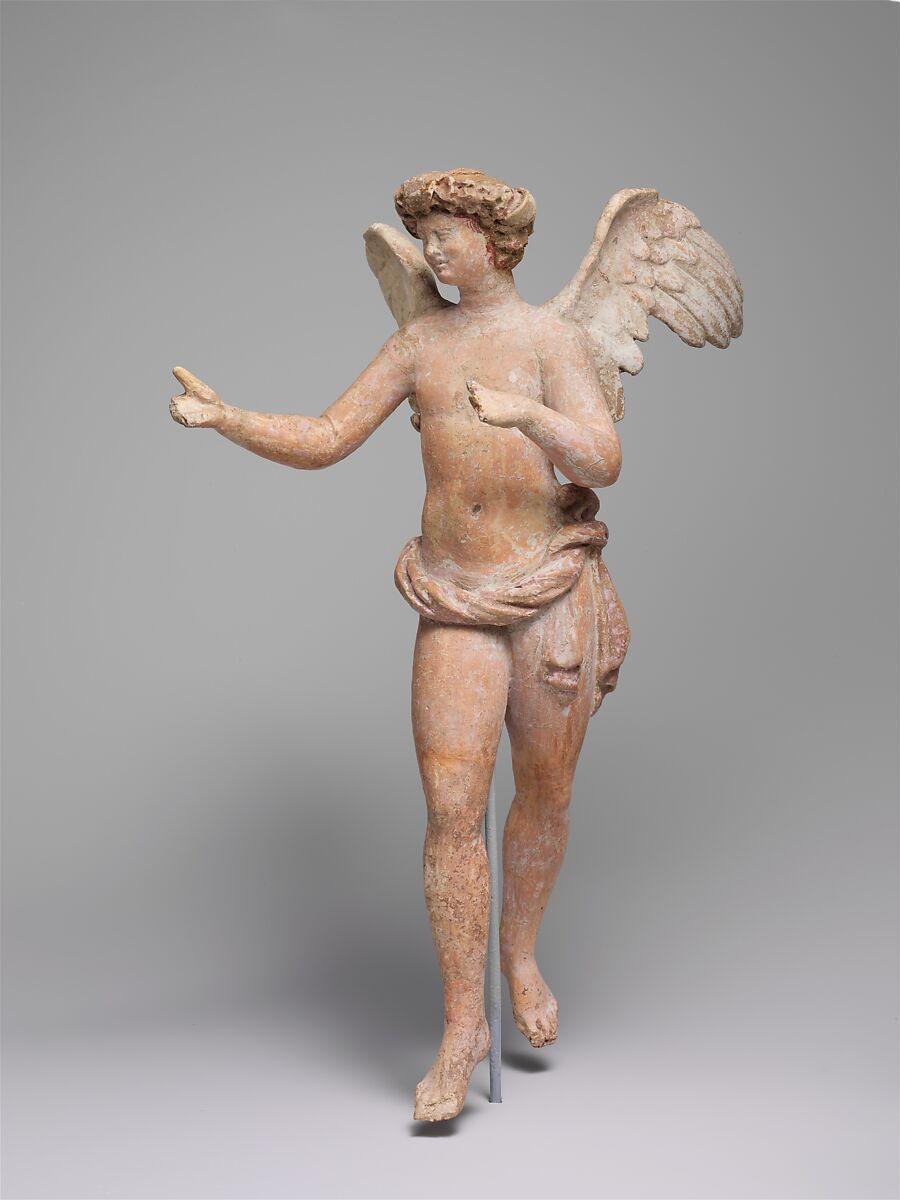 Terracotta statuette of Eros flying, Terracotta, Greek, Asia Minor, Myrina