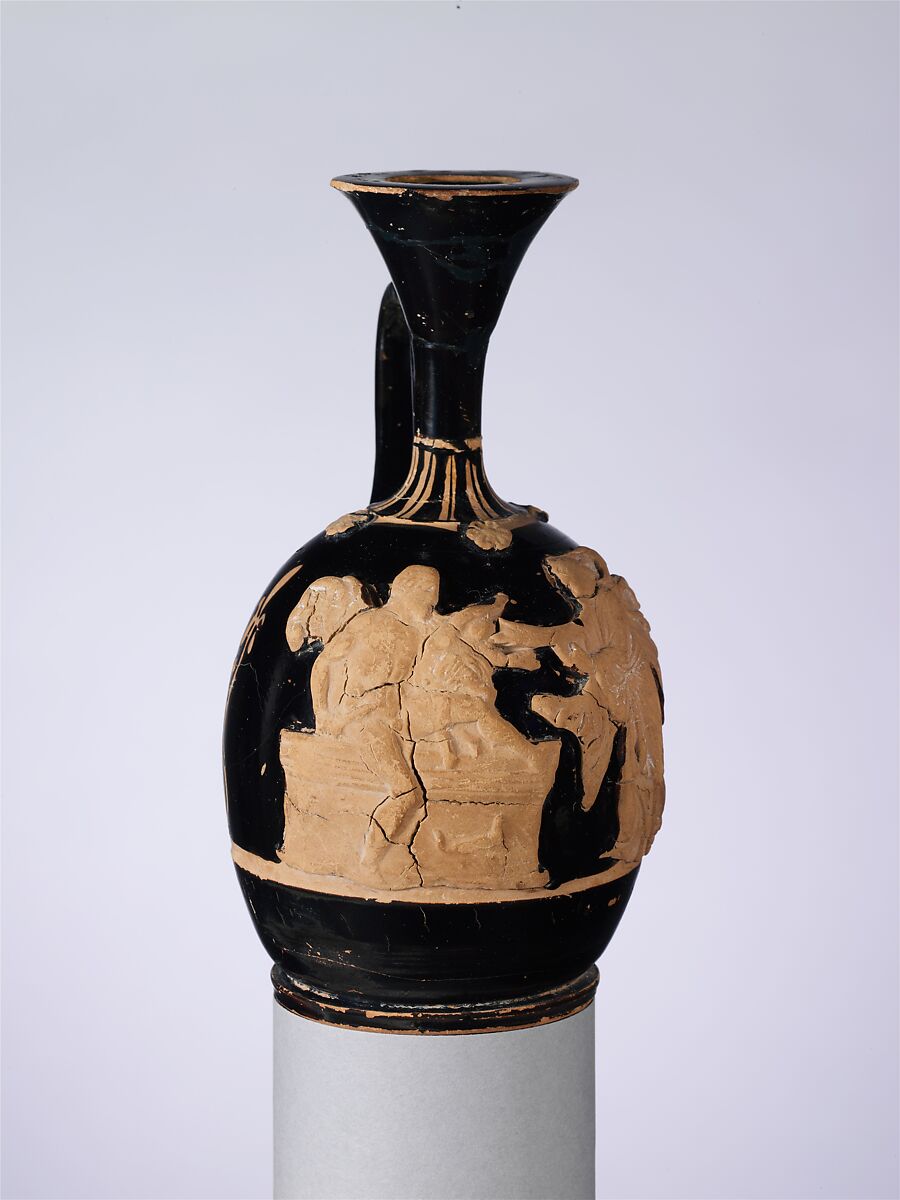 Terracotta lekythos (oil flask), Terracotta, Greek, Attic