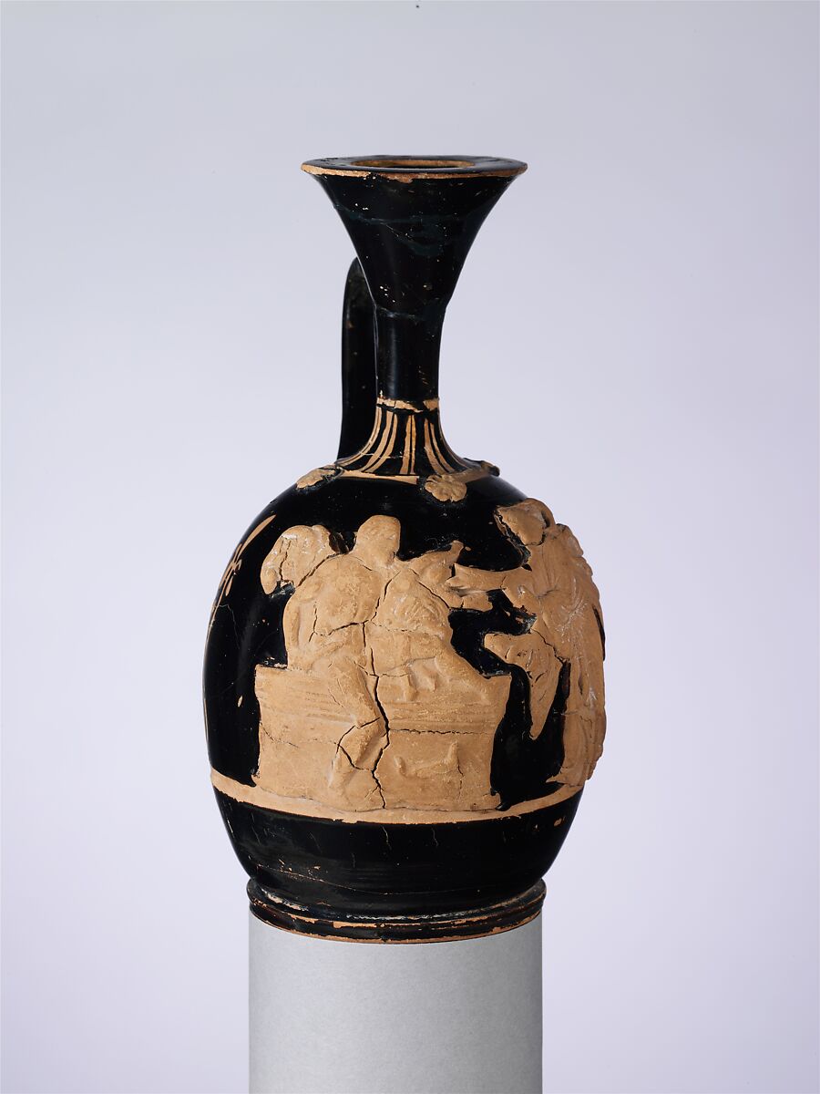 Terracotta lekythos (oil flask), Terracotta, Greek, Attic 