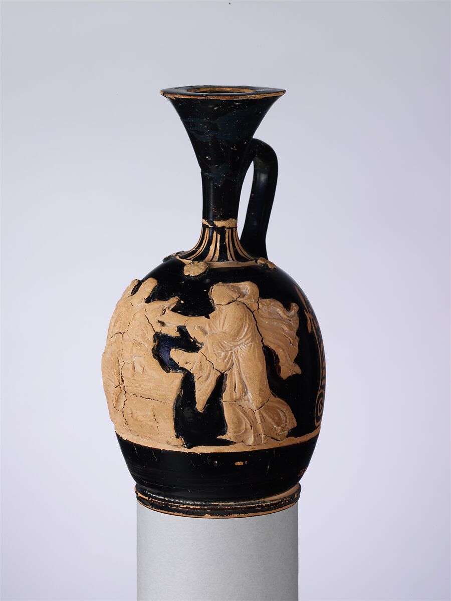 Terracotta lekythos (oil flask), Terracotta, Greek, Attic