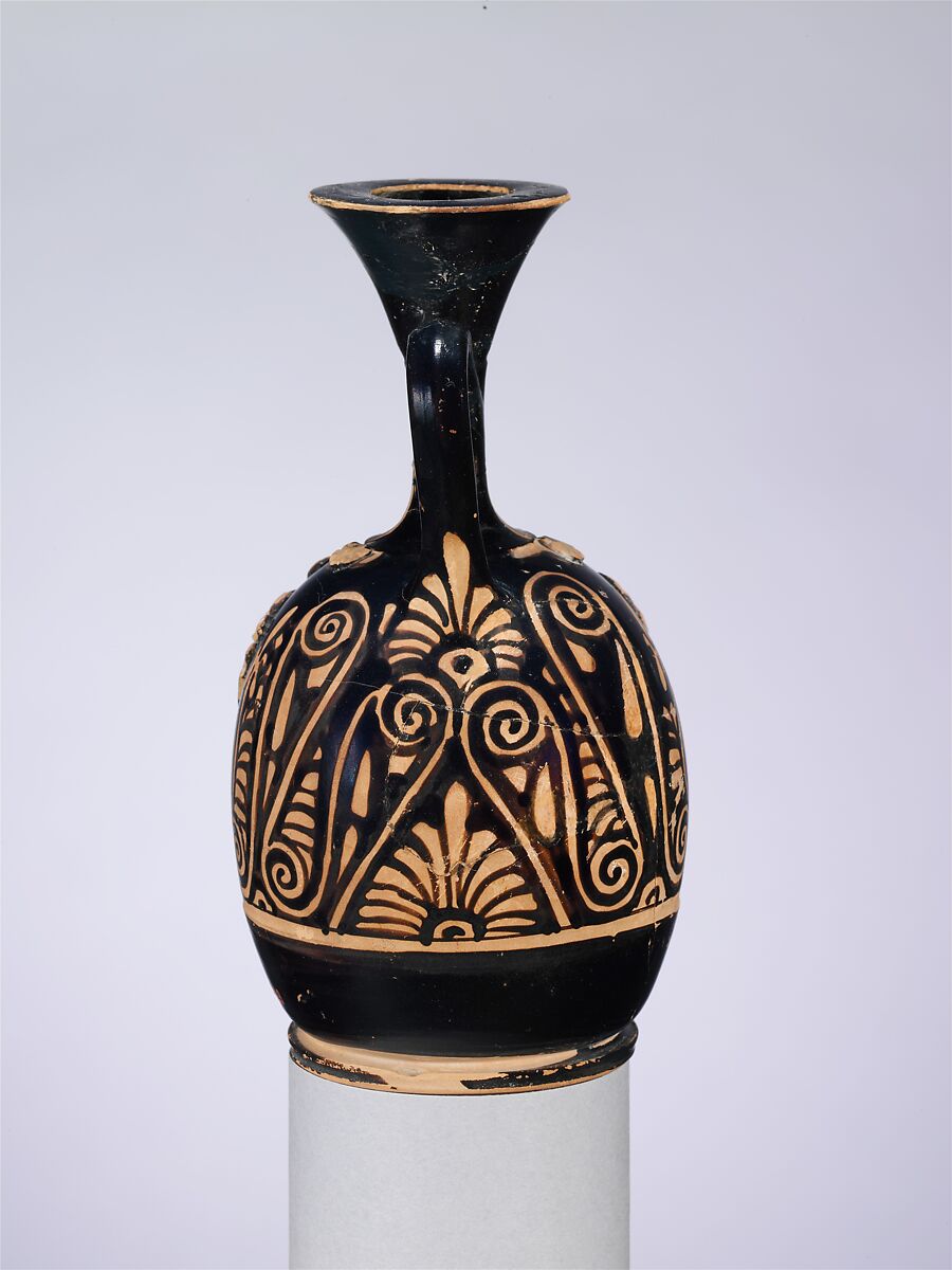 Terracotta lekythos (oil flask), Terracotta, Greek, Attic