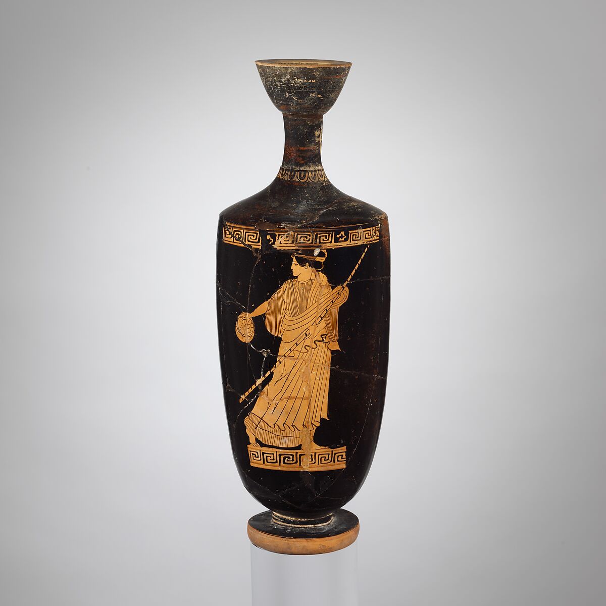 Terracotta lekythos (oil jar), Attributed to the Oionokles Painter, Terracotta, Greek, Attic 