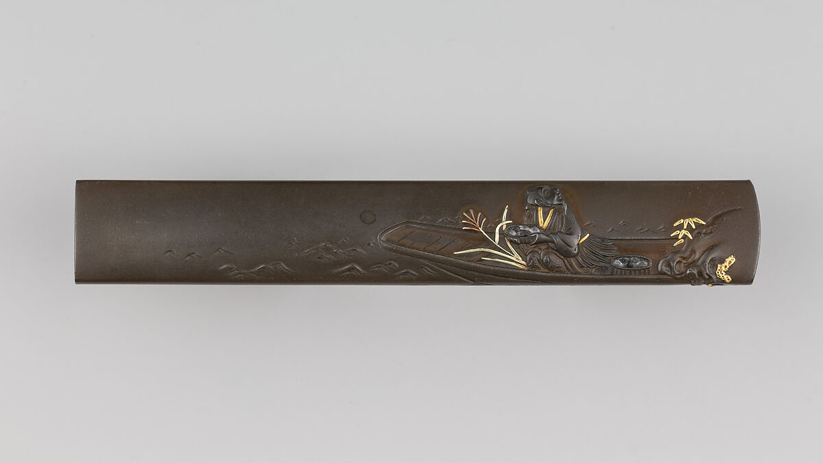 Knife Handle (Kozuka), Hamano Haruchika (Japanese, died ca.1850), Copper-gold alloy (shakudō), iron, gold, silver, copper, brass, Japanese 