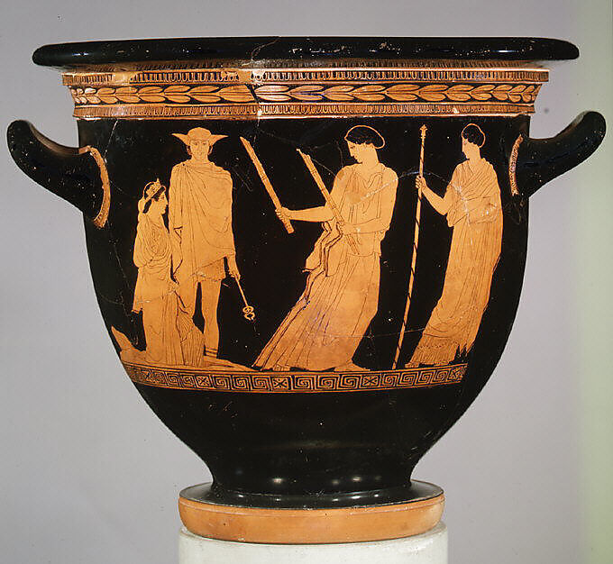 Terracotta bell-krater (bowl for mixing wine and water), Attributed to the Persephone Painter, Terracotta, Greek, Attic