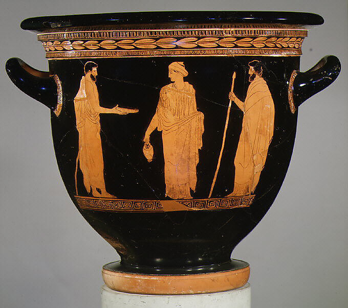 Terracotta bell-krater (bowl for mixing wine and water), Attributed to the Persephone Painter, Terracotta, Greek, Attic