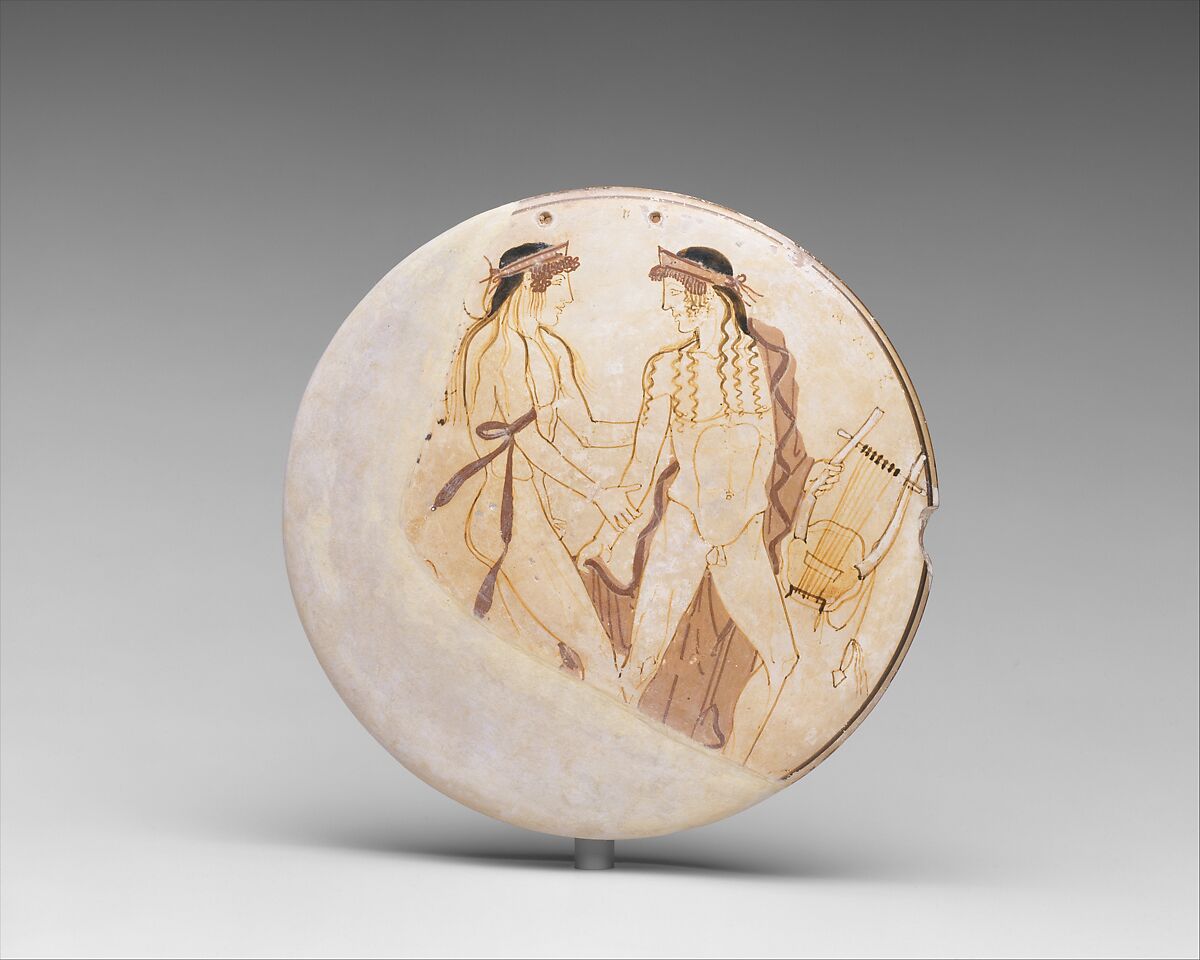 Terracotta bobbin, Attributed to the Penthesilea Painter, Terracotta, Greek, Attic