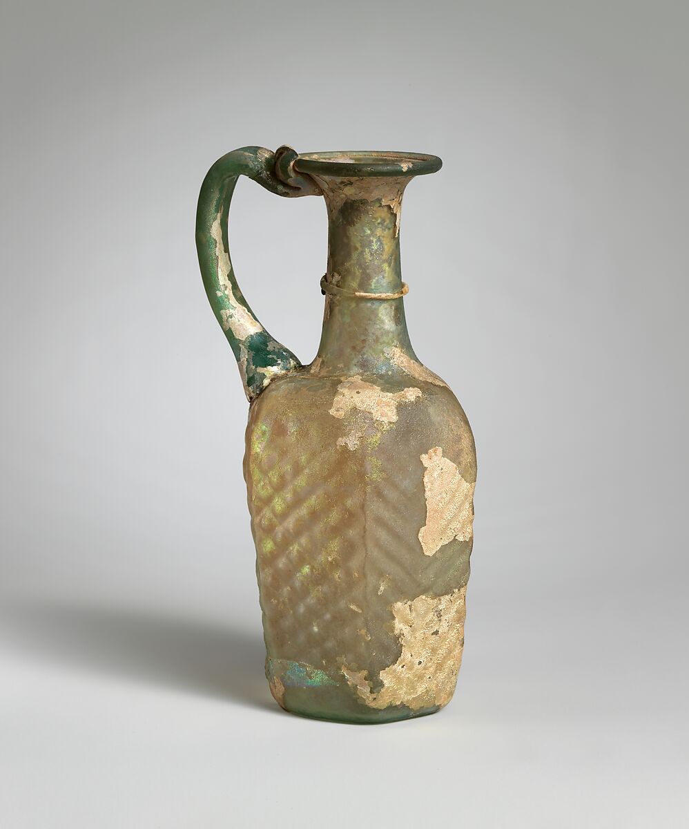 Glass hexagonal jug, Glass, Roman, Syrian 