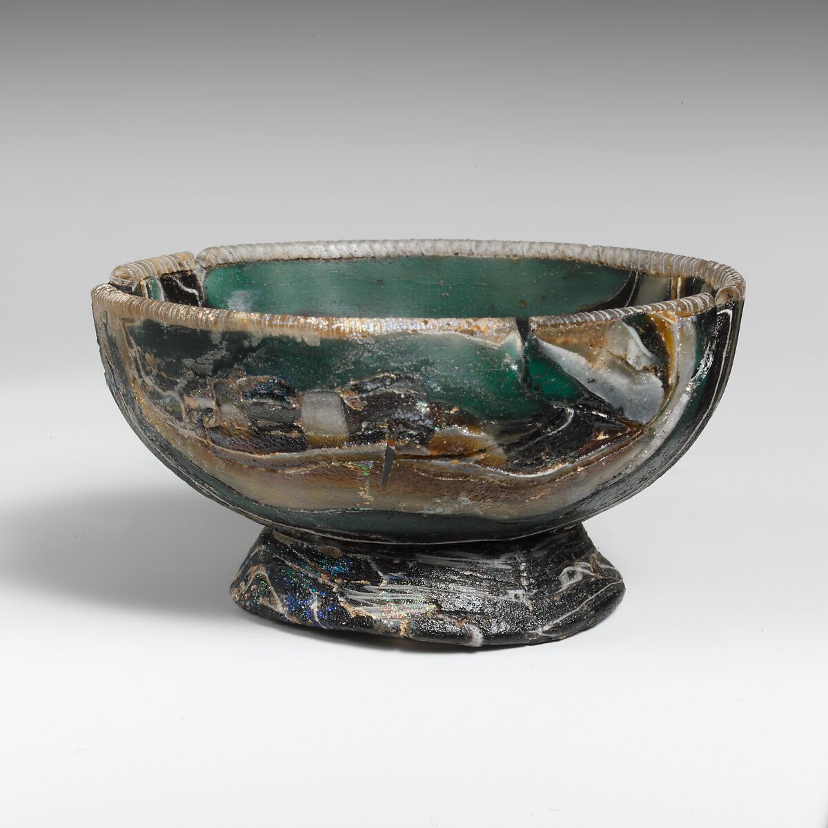 Glass striped mosaic bowl, Glass, cast, Greek, Eastern Mediterranean 