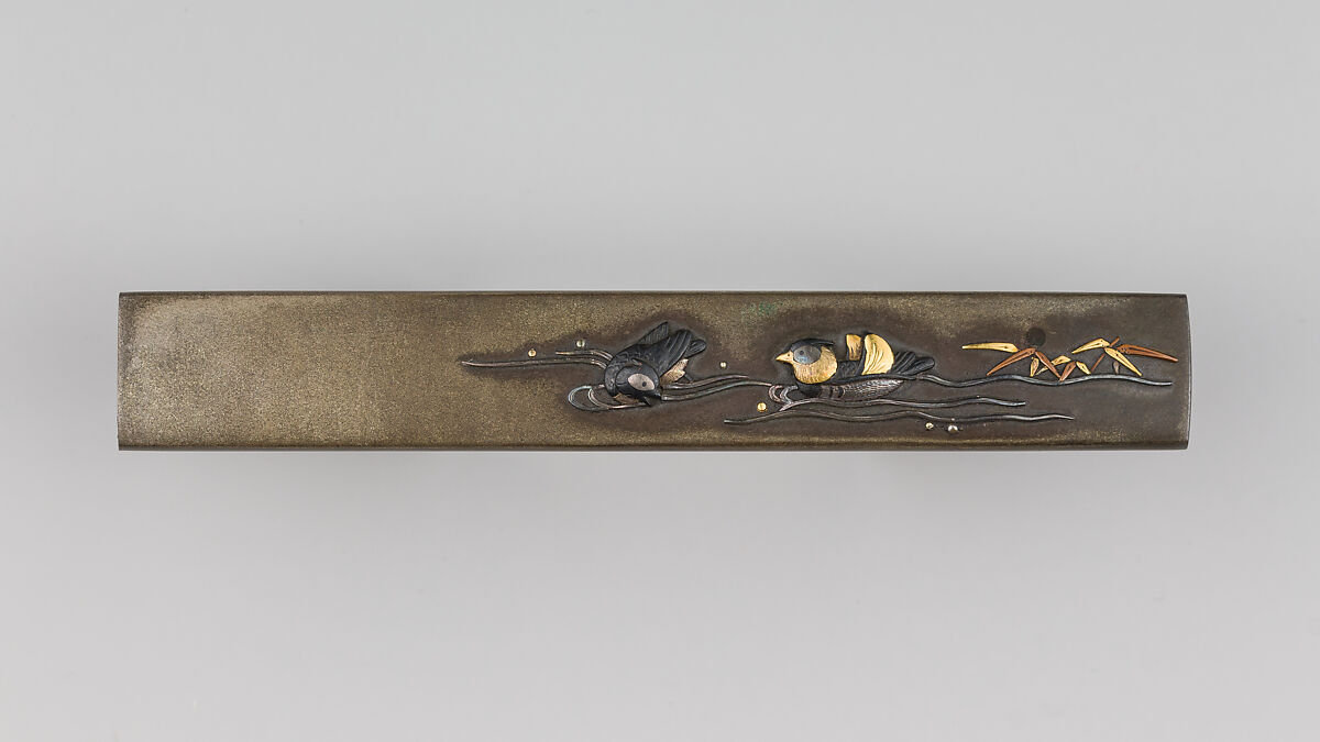Knife Handle (Kozuka), Marukawa Hiroyoshi (Japanese, died 1841 or 1842), Copper-silver alloy (shibuichi), gold, silver, copper-gold alloy (shakudō), Japanese 