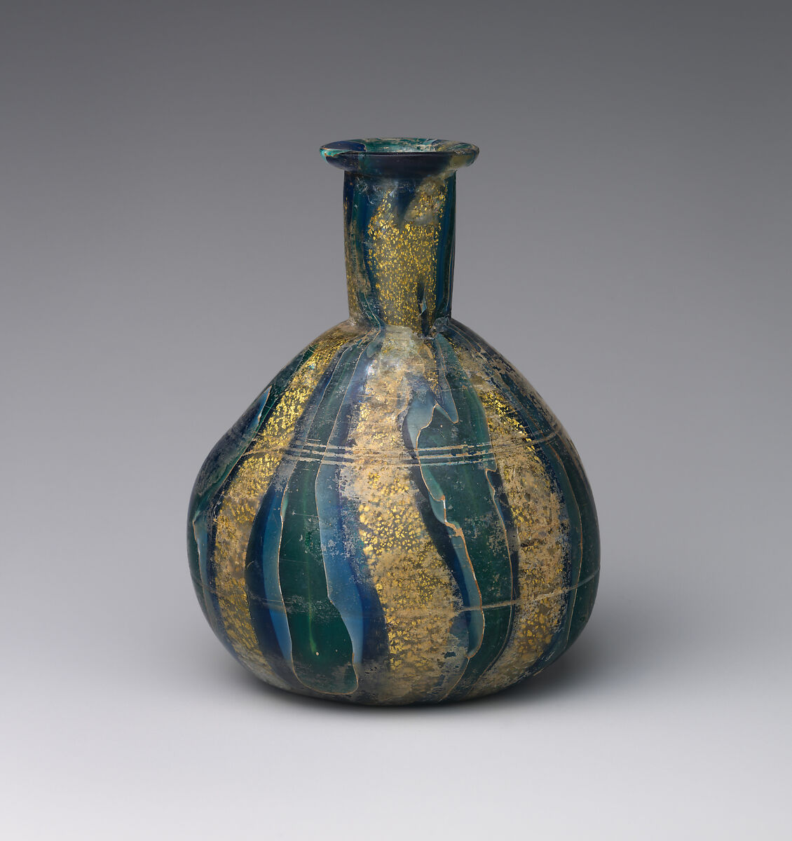 Glass gold-band mosaic bottle, Glass, Roman