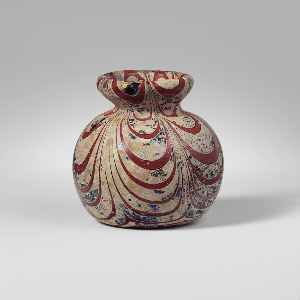 Glass jar with marvered trails, Glass, Roman, Syro-Palestinian 
