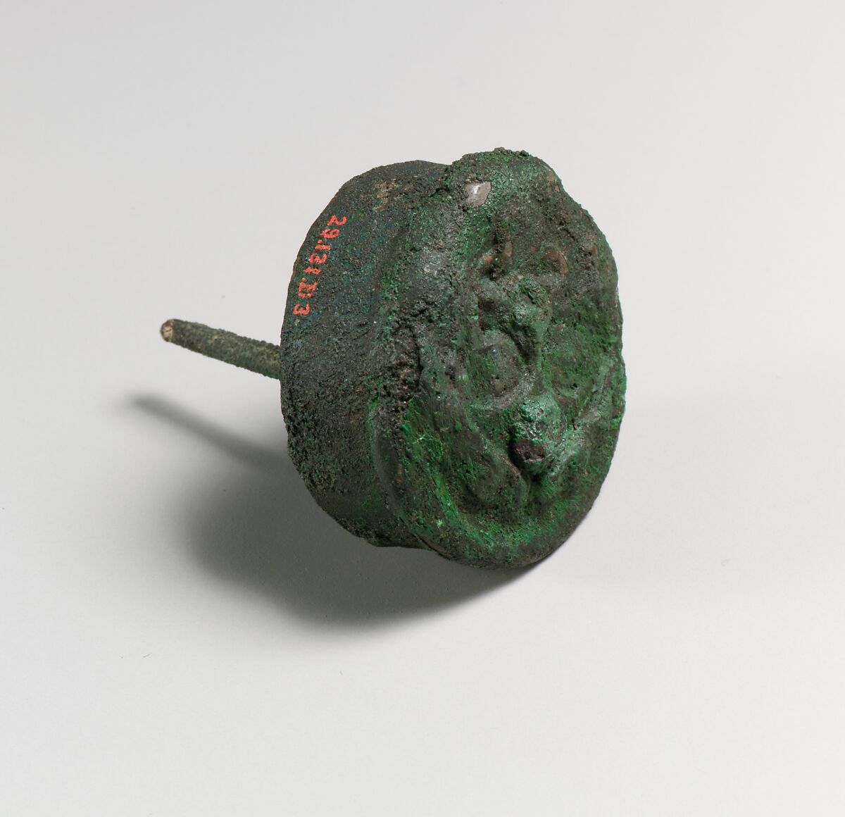Fragments of a cart or chariot, sockets with Medusa masks, Bronze, Etruscan