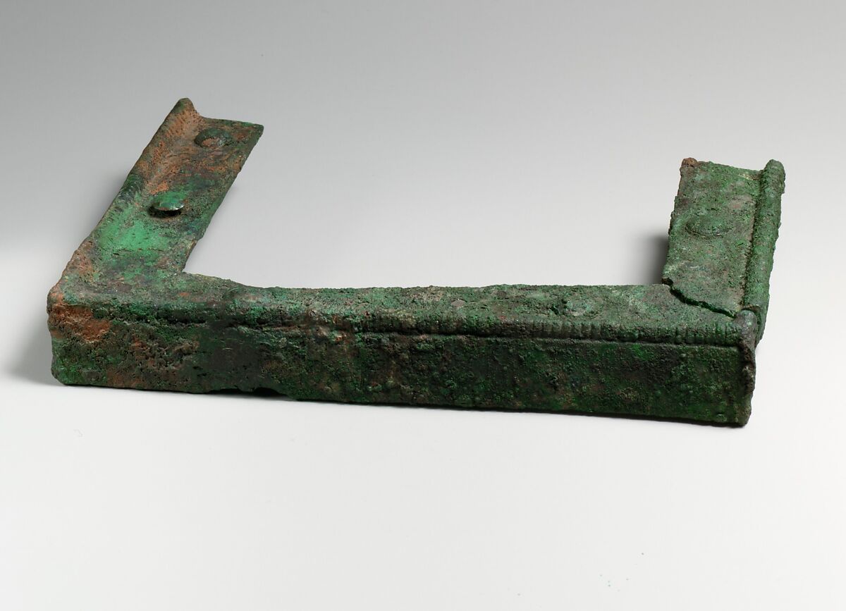 Fragments of a cart or chariot, parts of rectangular frame, Bronze, Etruscan 