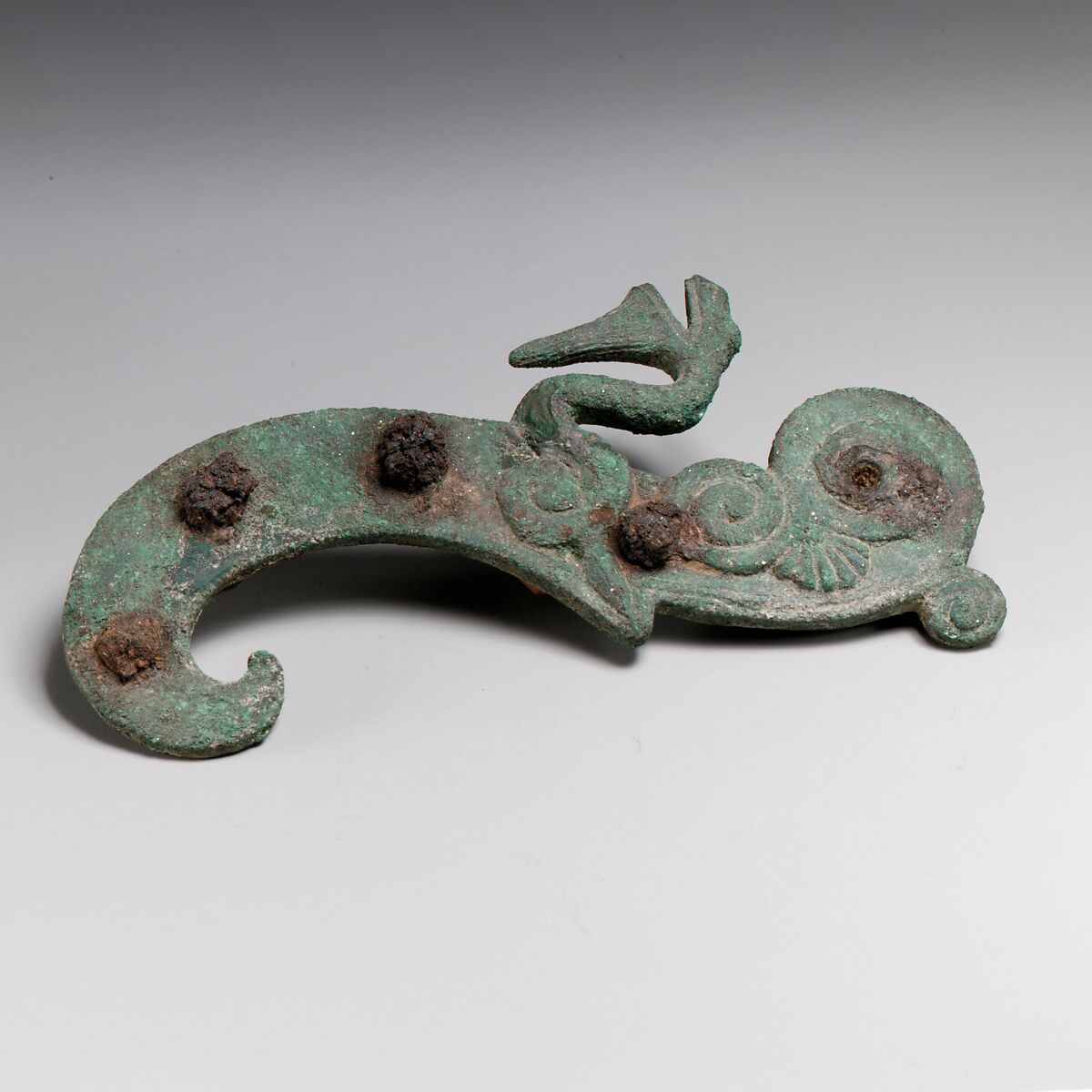 Fragments of a cart or chariot, S-shaped braces, Bronze, Iron, Etruscan 