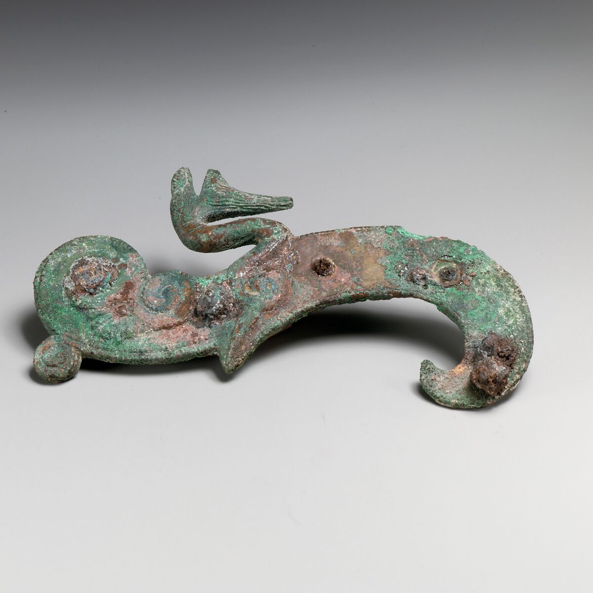 Fragments of a cart or chariot, S-shaped braces, Bronze, Iron, Etruscan