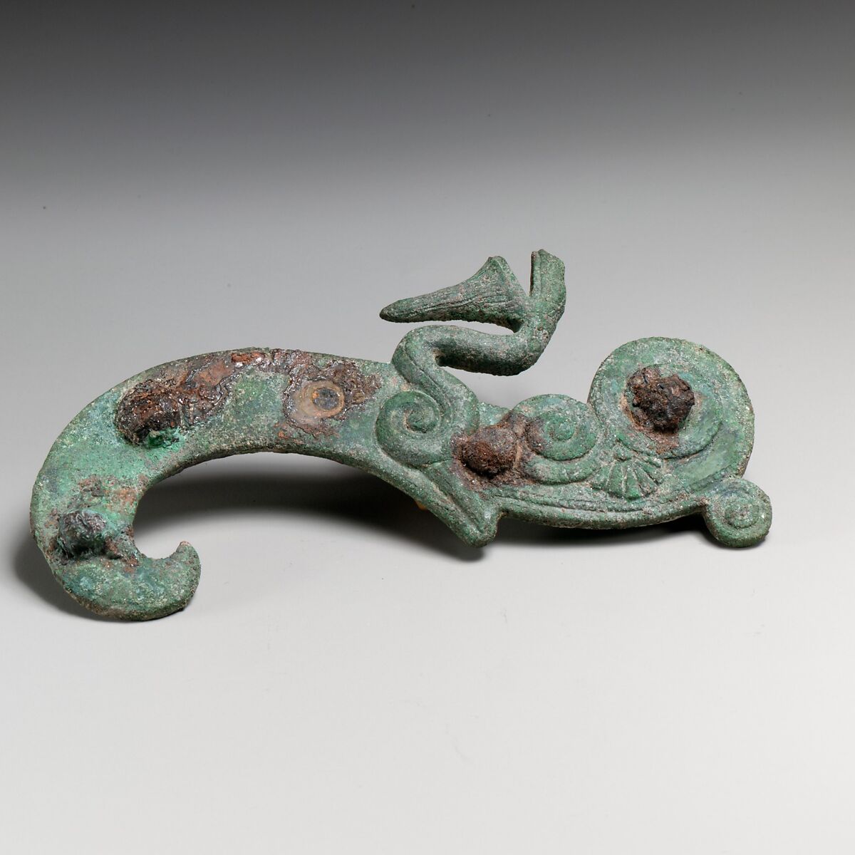 Fragments of a cart or chariot, S-shaped braces, Bronze, Iron, Etruscan