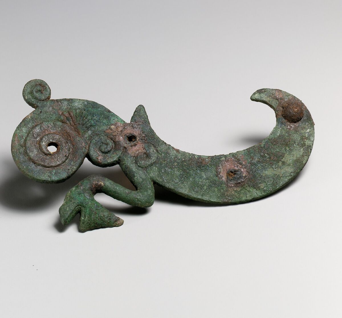 Fragments of a cart or chariot, S-shaped braces, Bronze, Iron, Etruscan