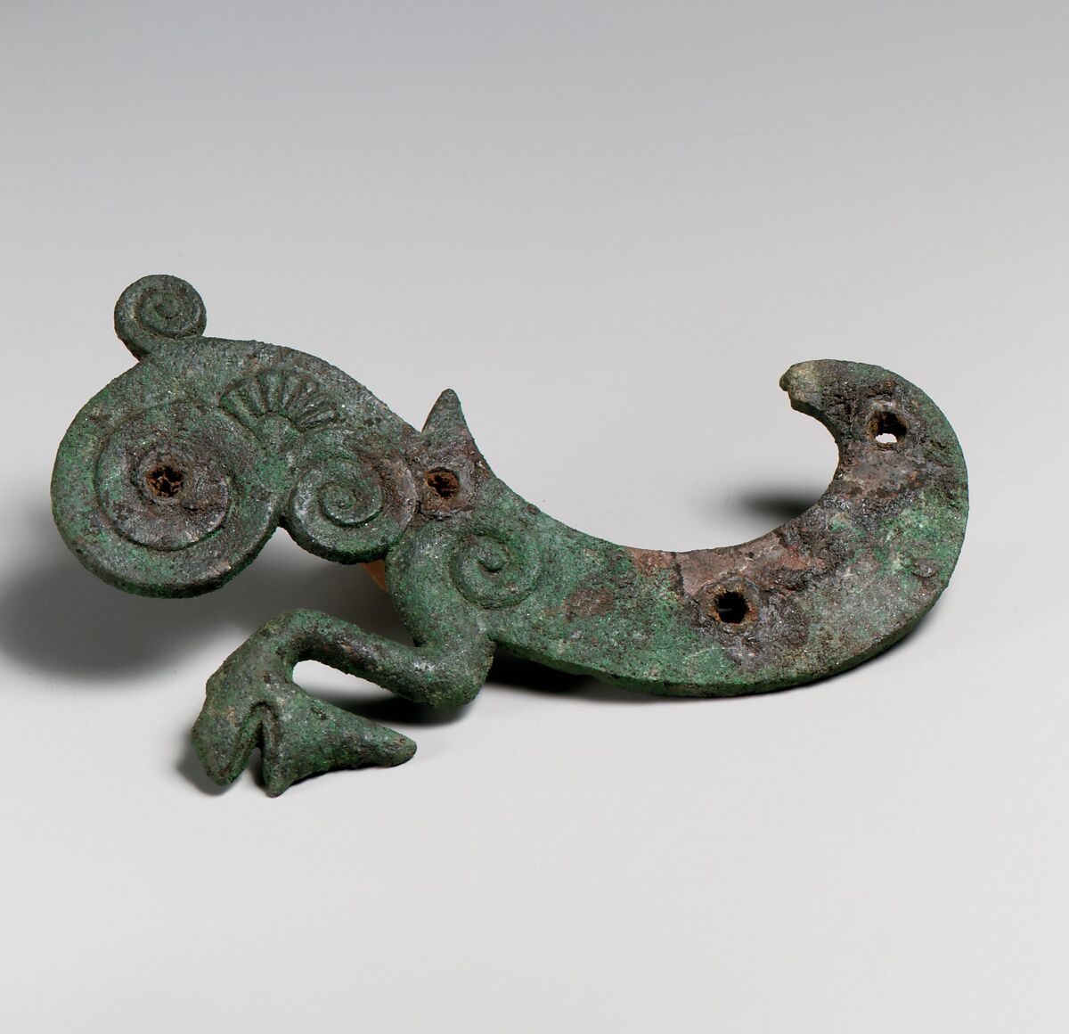 Fragments of a cart or chariot, S-shaped braces, Bronze, Iron, Etruscan