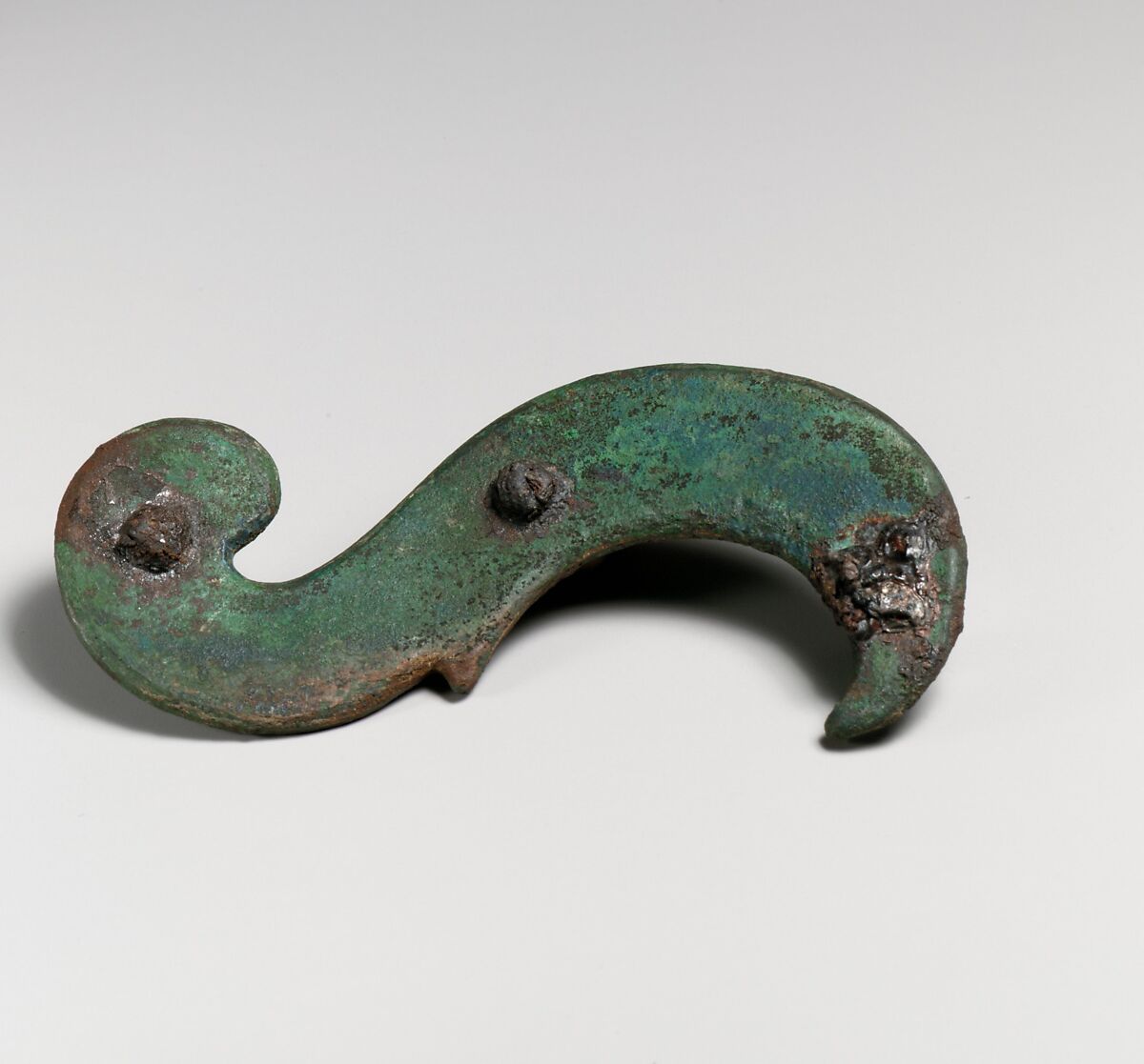 Fragments of a cart or chariot, S-shaped braces, Bronze, Iron, Etruscan 