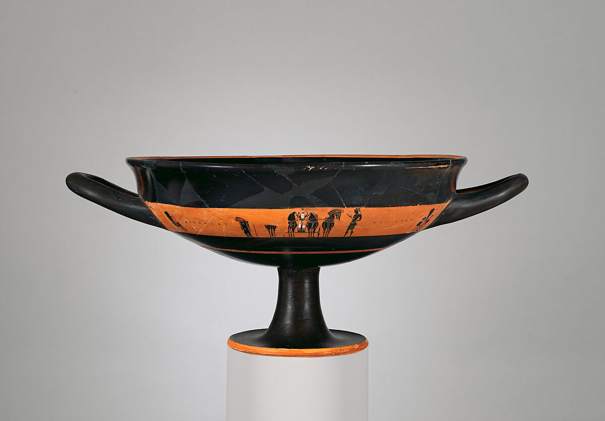 Terracotta kylix: band-cup (drinking cup), Hischylos as potter, Terracotta, Greek, Attic
