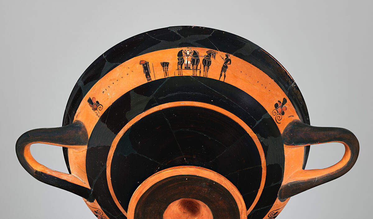 Terracotta kylix: band-cup (drinking cup), Signed by Hischylos as potter, Terracotta, Greek, Attic