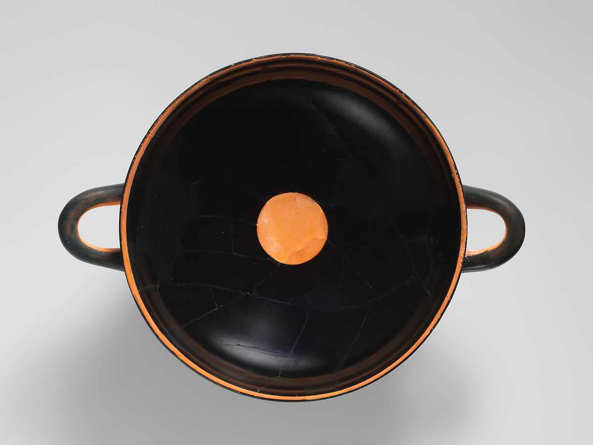 Terracotta kylix: band-cup (drinking cup), Signed by Hischylos as potter, Terracotta, Greek, Attic