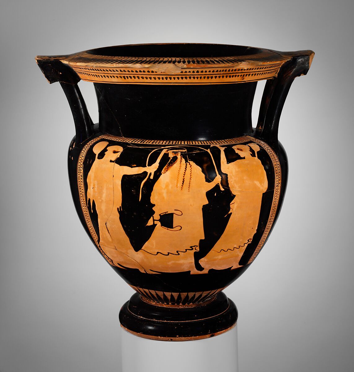 Terracotta column-krater (bowl for mixing wine and water), Attributed to the Painter of Bologna 228, Terracotta, Greek, Attic