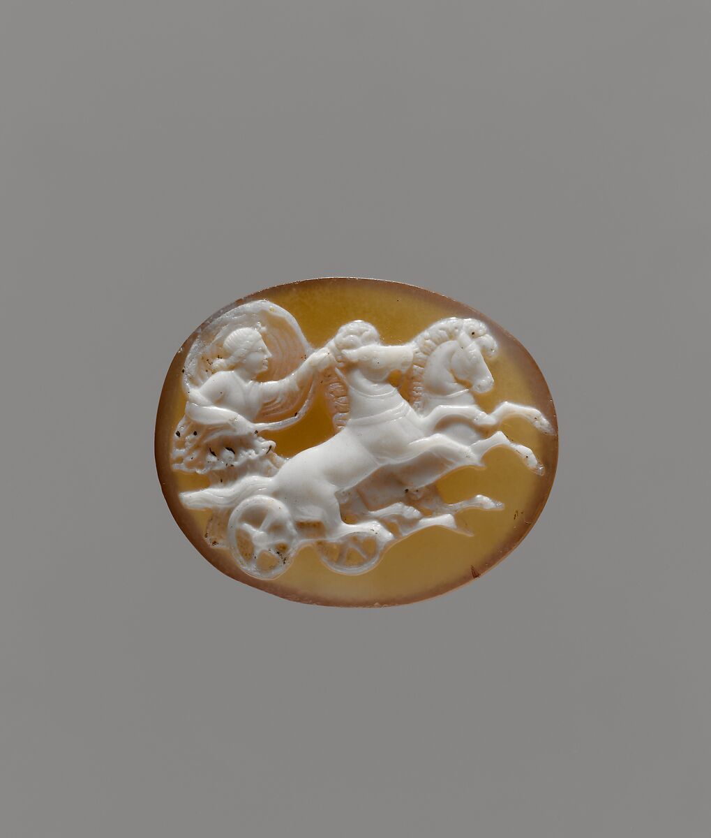 Sardonyx cameo of Aurora in a chariot, Sardonyx, gold, Greek or Roman 