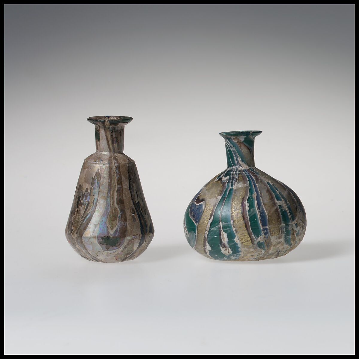 Glass gold-band mosaic bottle, Glass, Roman