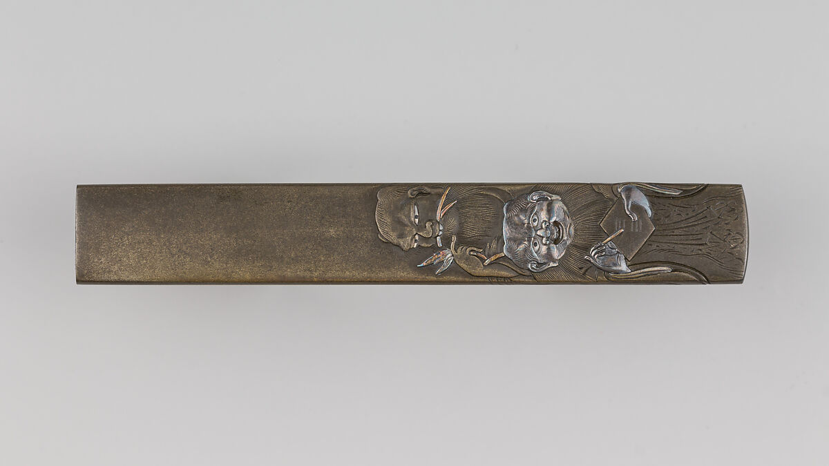 Knife Handle (Kozuka), Katsutora (Japanese, died ca.1825), Copper-silver alloy (shibuichi), silver, Japanese 